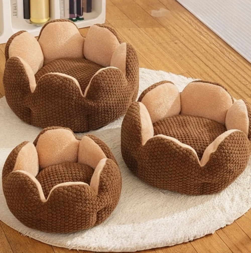 Fuzzy Raised Petal Scallop Plush Pet Bed Cat Small Dog Animal Home Lounge MEDIUM